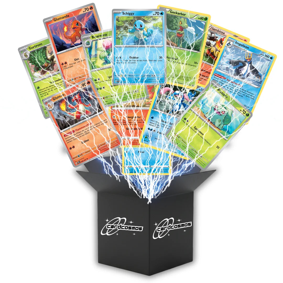 Pokémon Karten Set Deutsch – 20 Karten Starter Pokémon & Entwicklungen – Zufällig zusammengestellt