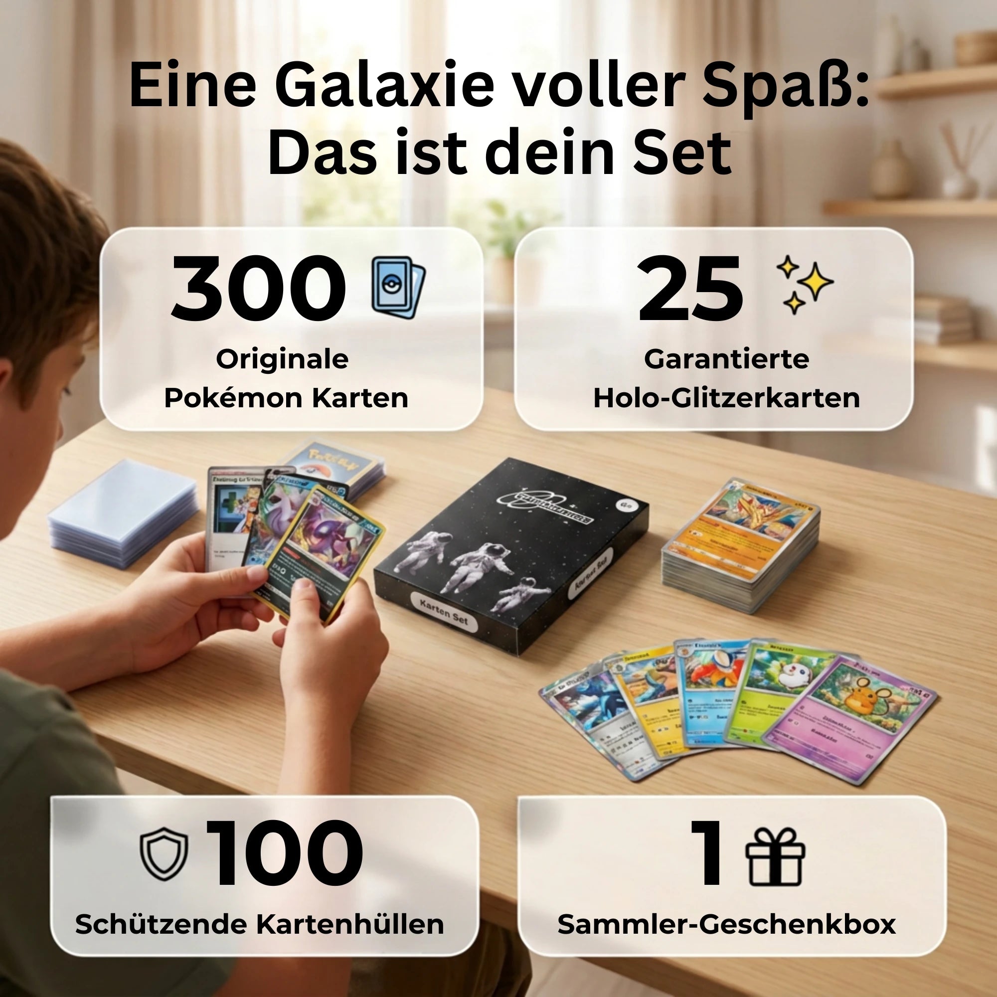 Pokémon Karten Set Deutsch – 200 Karten inkl. 25 Holo + 100 Kartenhüllen