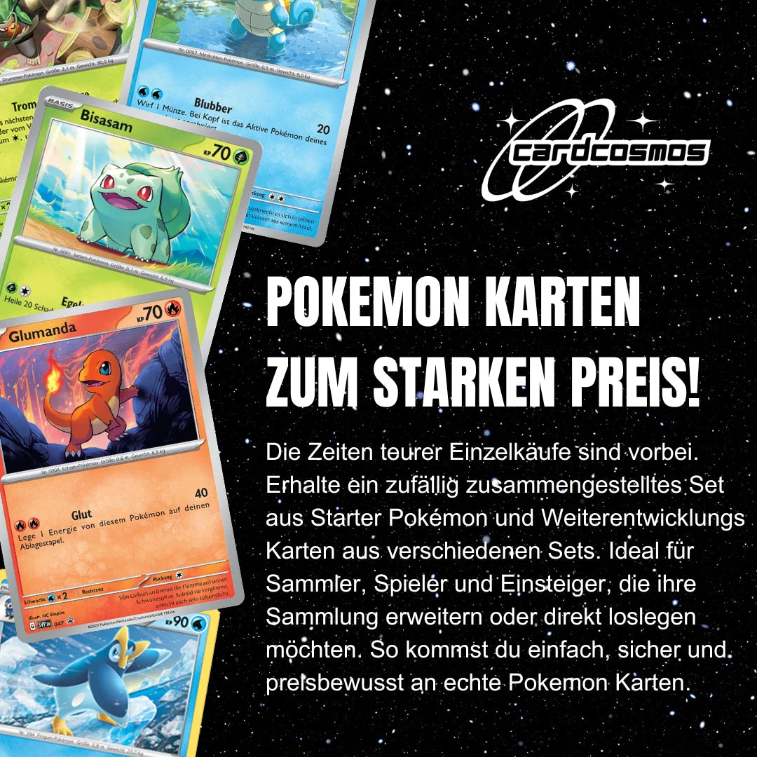 Pokémon Card Set German – 20 Starter Pokémon & Evolutions Cards – Randomly Assembled