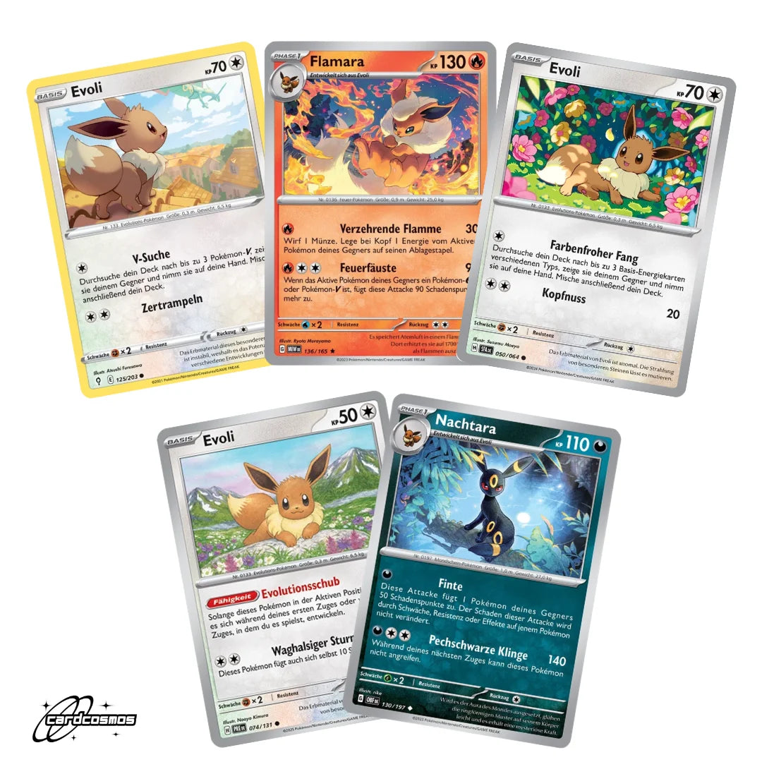 Pokémon Card Set English – 5 Eevee/Eevee & Evolutions Cards – Randomly Assembled