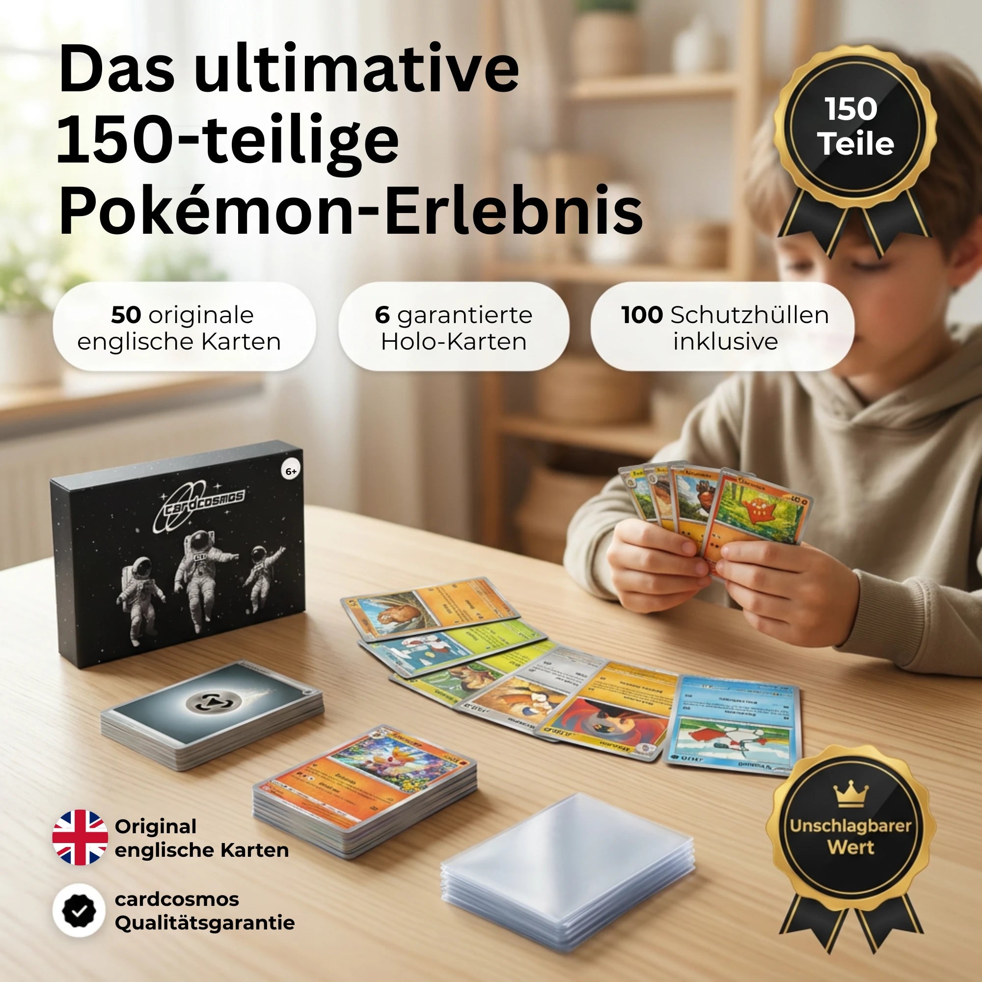 Pokémon Karten Set Englisch – 50 Karten inkl. 6 Holo + 100 Kartenhüllen