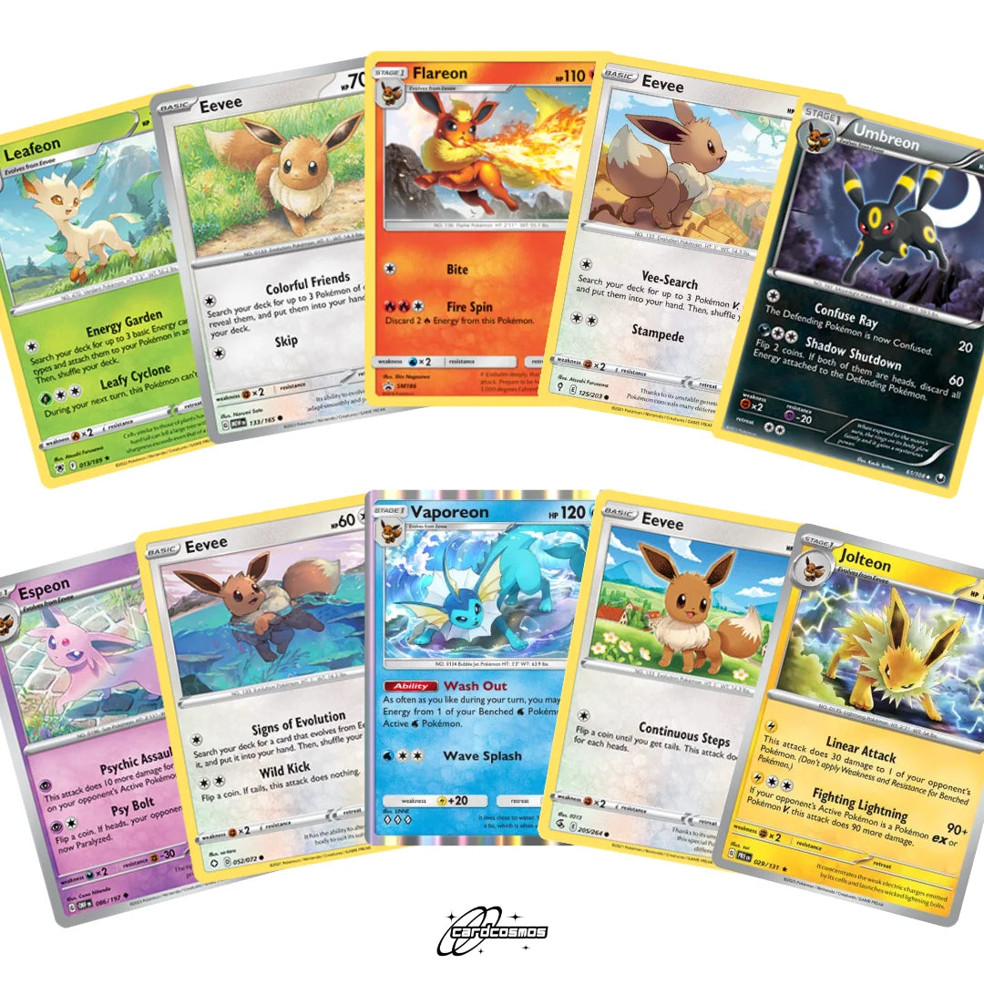 Pokémon Card Set English – 10 Eevee/Eevee & Evolutions Cards – Randomly Assembled