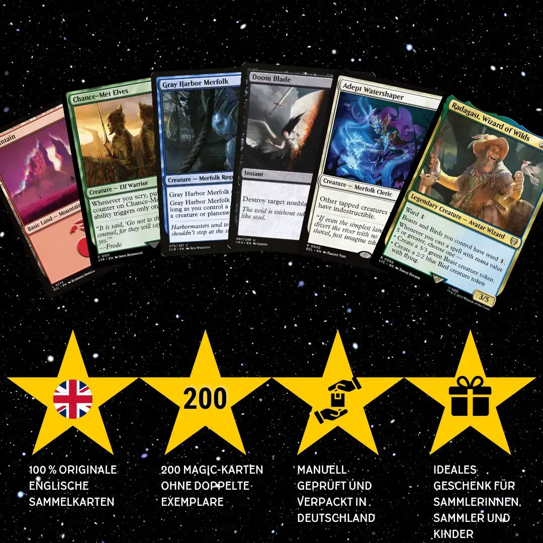 Magic: The Gathering Card Set English – 200 cards incl. 16 Rares & 4 Foil + 100 Card Sleeves