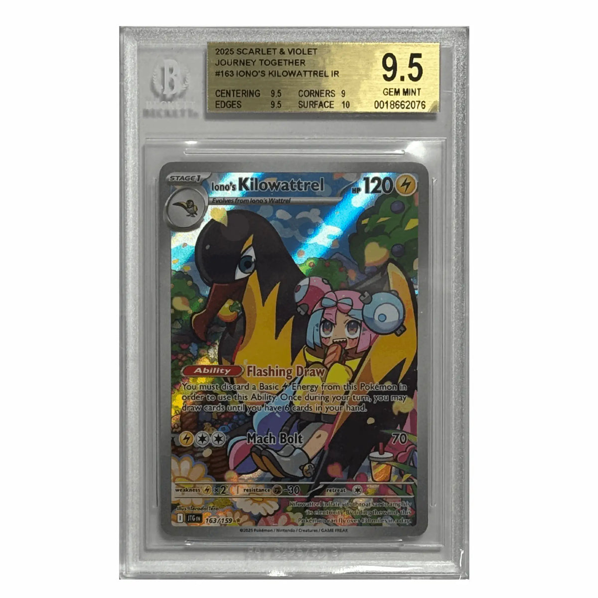 Pokémon – Ionos Kilowattrel IR #163 (Journey Together) – BGS 9.5 Gem Mint
