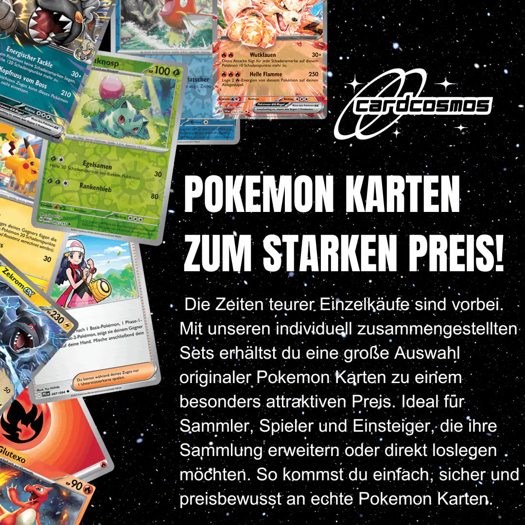 Pokémon Karten Set Deutsch – 50 Karten inkl. 6 Holo + 100 Kartenhüllen