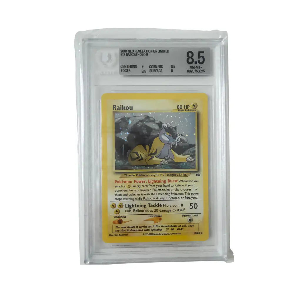 Pokémon - Raikou #13/64 (Neo Revelation Holo) – Beckett 8.5 NM-MT+