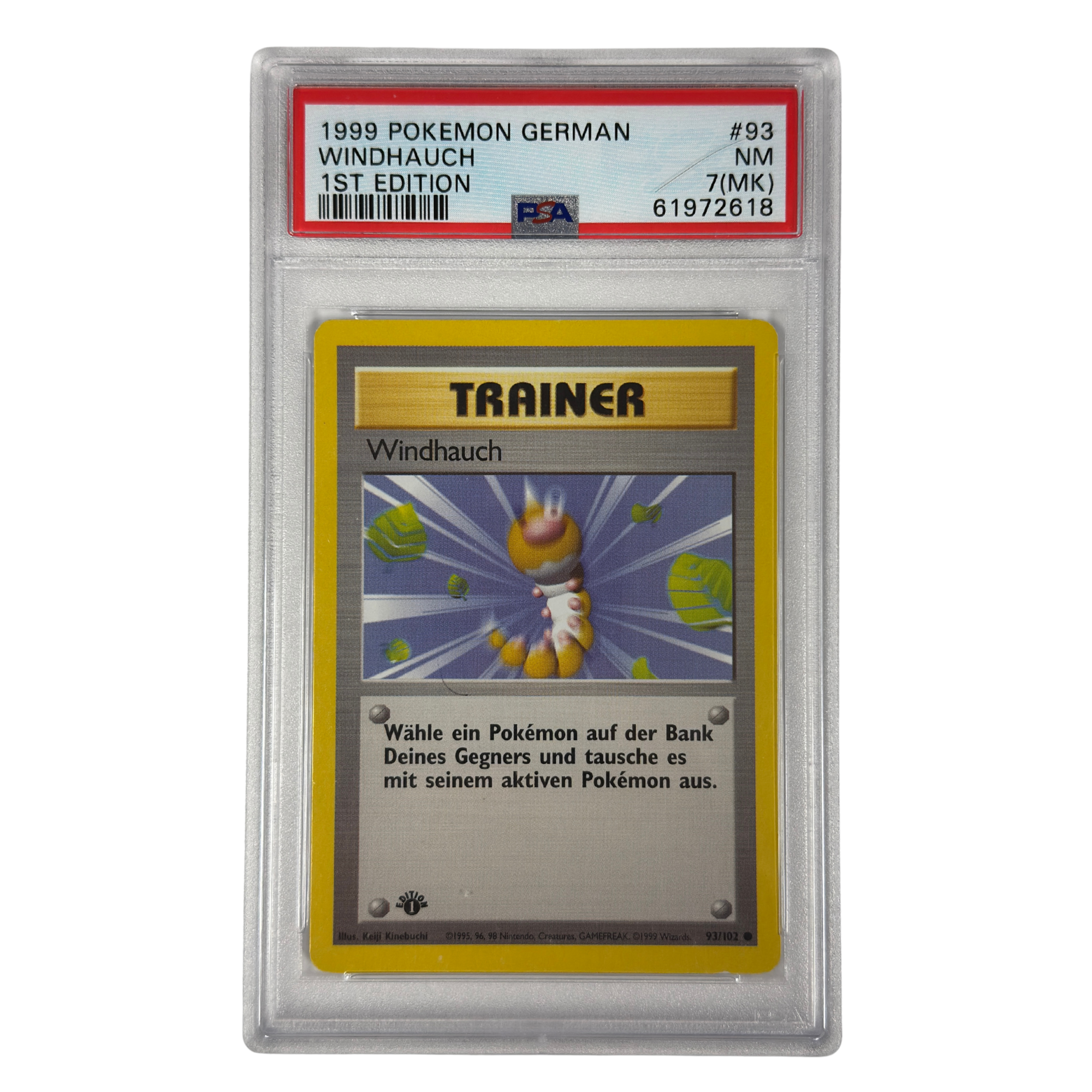 Pokémon - Windhauch 1st Edition #93/102 Base Set (1999) Deutsch – PSA 7 NM