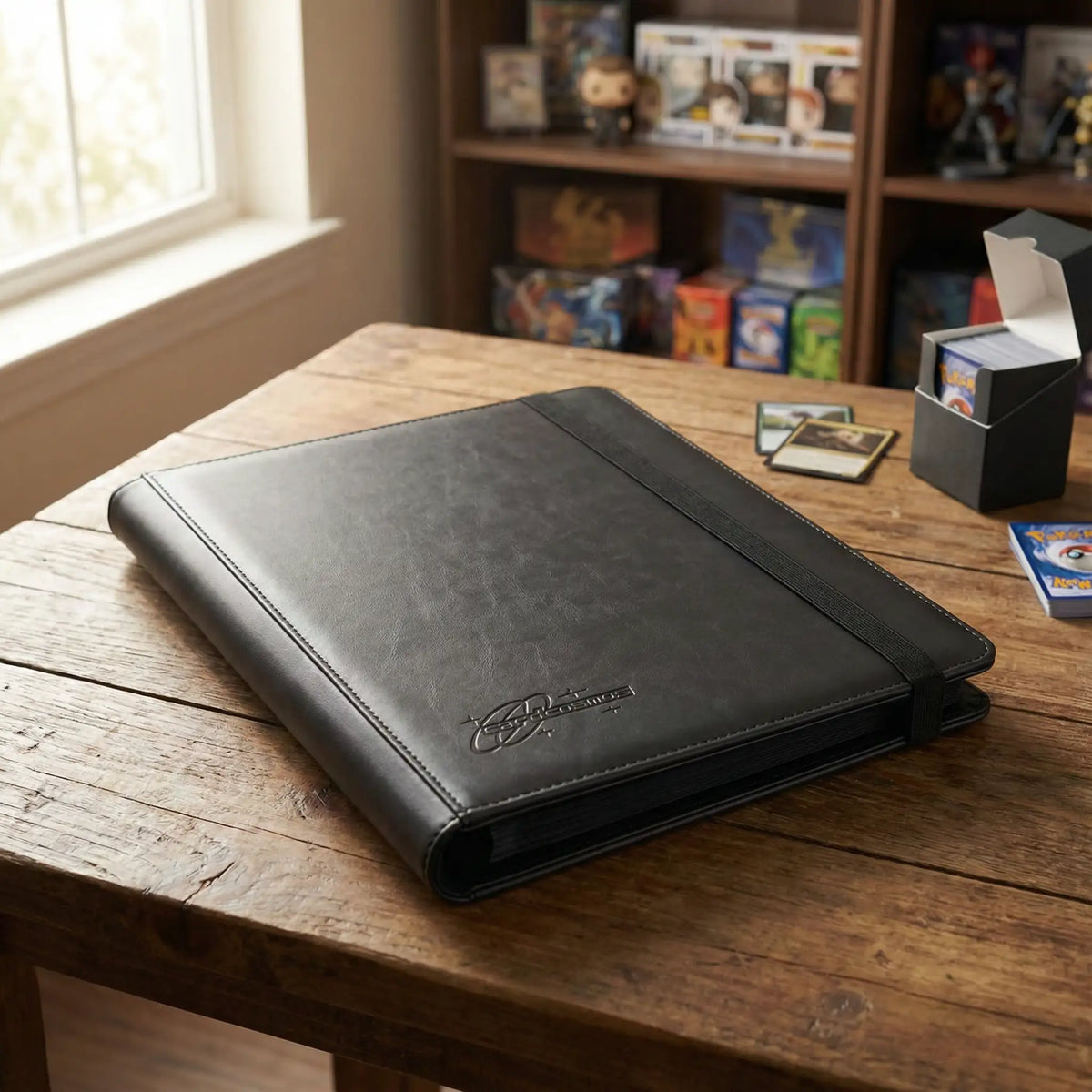 cardcosmos - 9 Pocket Strap Premium Leather Binder - Schwarz