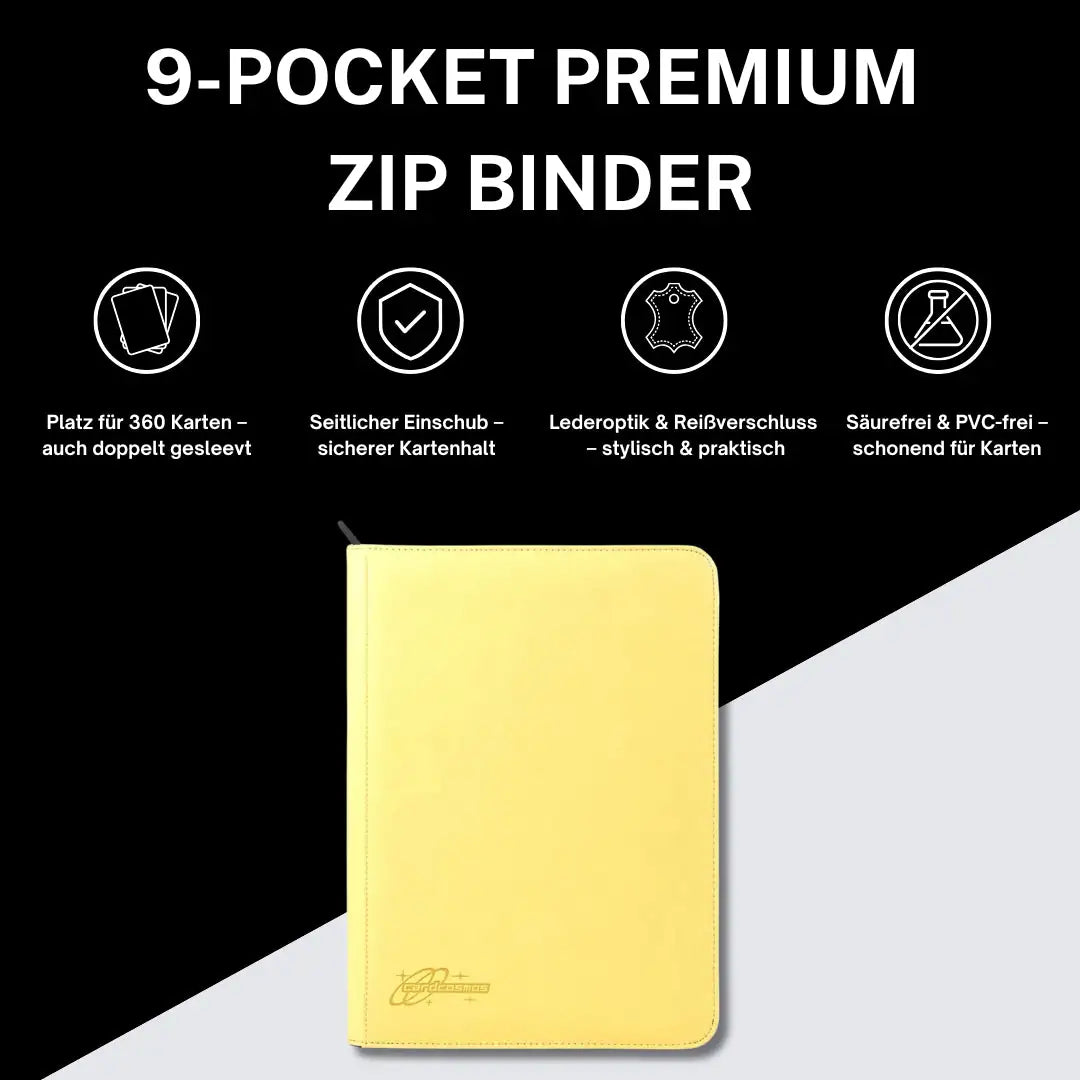 cardcosmos - 9 Pocket Zip Premium Leather Binder - Gelb