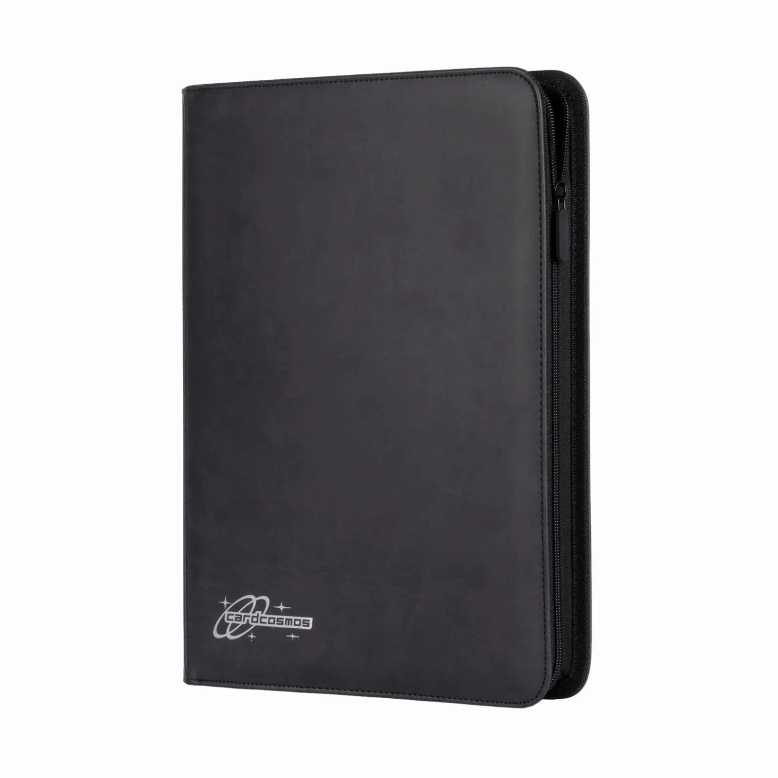 cardcosmos - 9 Pocket Zip Premium Leather Binder - Schwarz/Silber