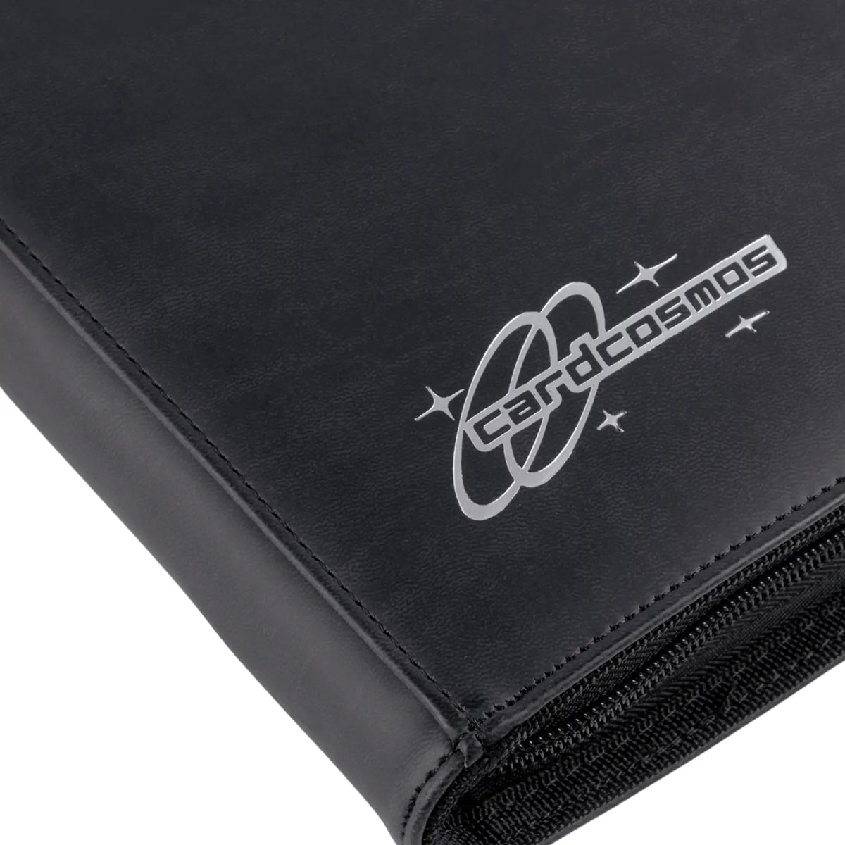 cardcosmos - 9 Pocket Zip Premium Leather Binder - Schwarz/Silber