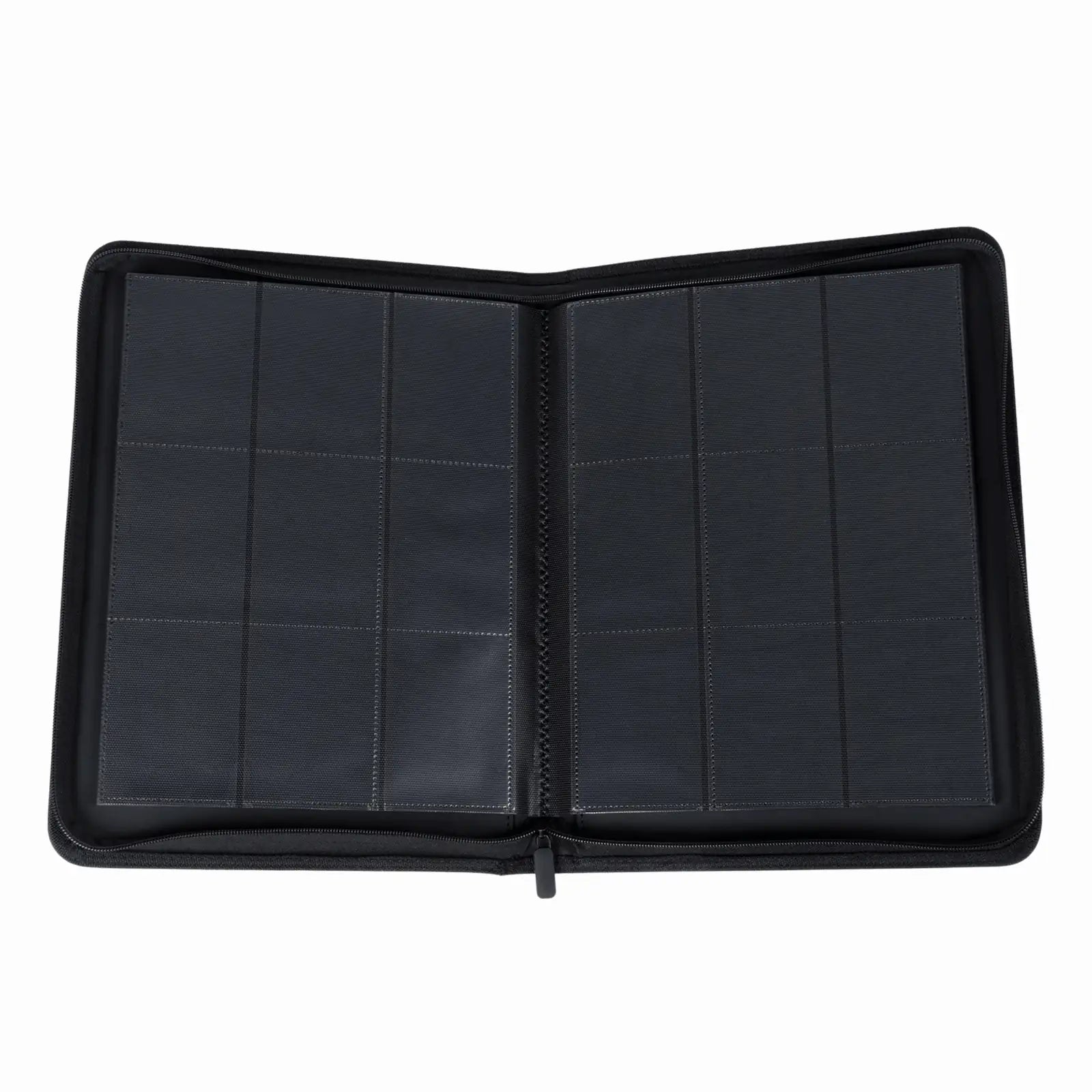 cardcosmos - 9 Pocket Zip Premium Leather Binder - Schwarz/Silber